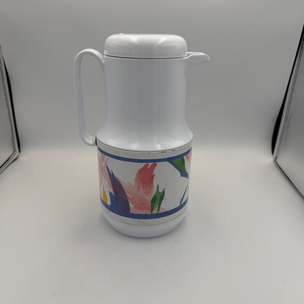 Vintage Phoenix Thermal Carafe White Abstract Brushstroke 80s Insulated Pitcher